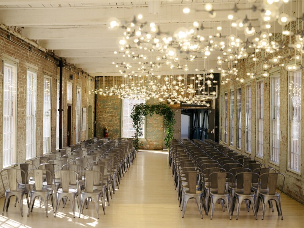 Mass MoCA wedding ceremony with hanging light installation